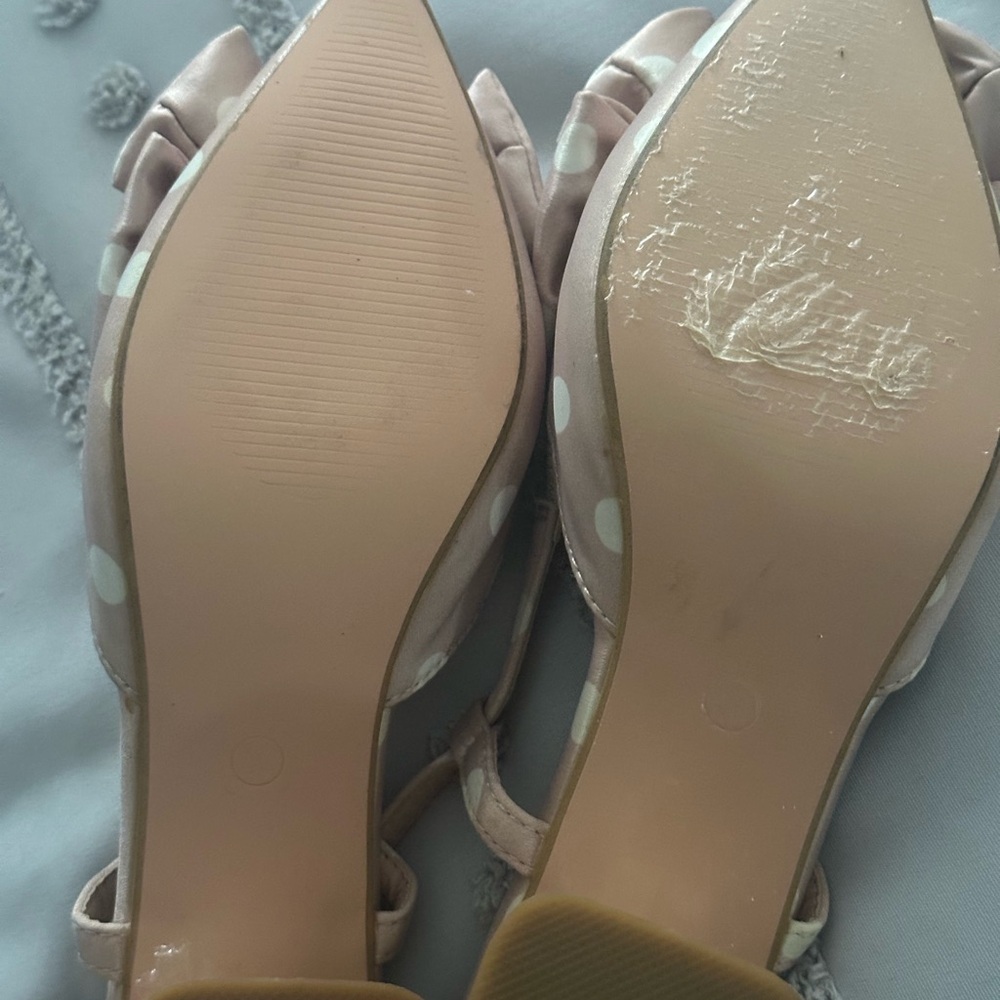 Polka Dot Bow Slingback Heels — Blush - Picture 3 of 4